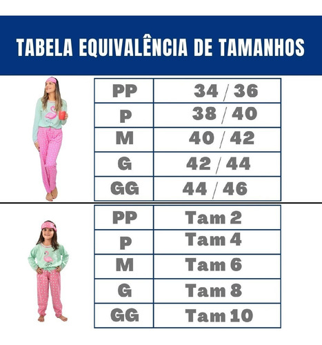 Imagem 2 de 6 de Pijamas Mãe E Filha + Tapa Olho Flamingo De Frio Inverno