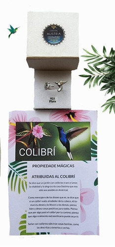 Anillo Ajustable Colibrí Mágico Con Cristal Austria  , Plata