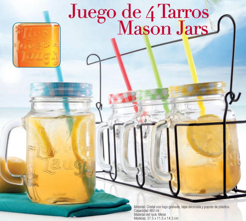 Juego De 4 Tarros Mason Jars Con Base By Jafra Home