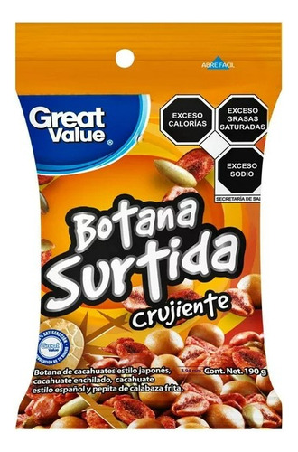 5 Pzas Botana Great Value Surtida Crujiente 190 G