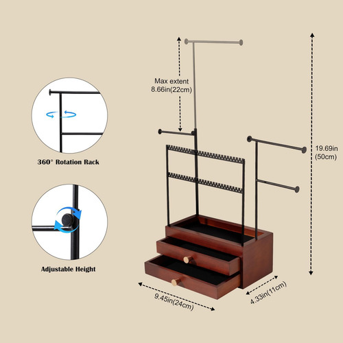 Procase Organizador De Joyas Joyero De Madera Con 2 Cajones