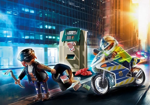 Imagen 5 de 8 de Playmobil Moto Policia Persecucion Ladron 70572 City Action
