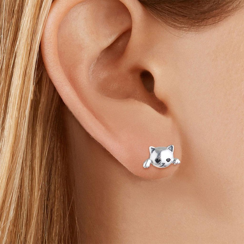 2 Uds.pendientes De Oreja De Gatito De Animales De Plata