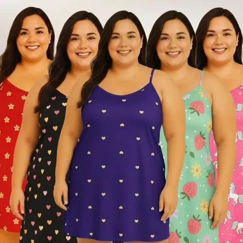 Kit 5 Camisolas Plus Size Poliéster Estampas Sortidas 48/50 Multicolorido Florido Exgg 48-50