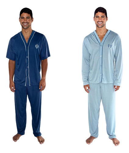 Pijama Masculino Plus Size Adulto 2 Conjuntos Com Botões