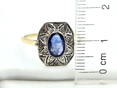 Anillo Oro Zafiro Brillantes Vistas En Platino 2,5g T23