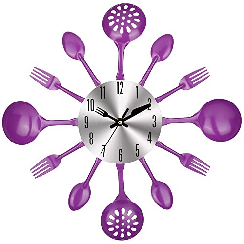 Reloj De Pared De Cubiertos De Cocina De 14 , Morado