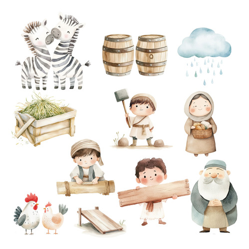 Kit Imagenes Png Clipart - Arca De Noe Acuarela Diseñadores