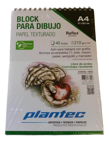 Block Dibujo Texturado A4 210 Gr 40 Hojas Plantec Anillado Blanco Texturado 15652