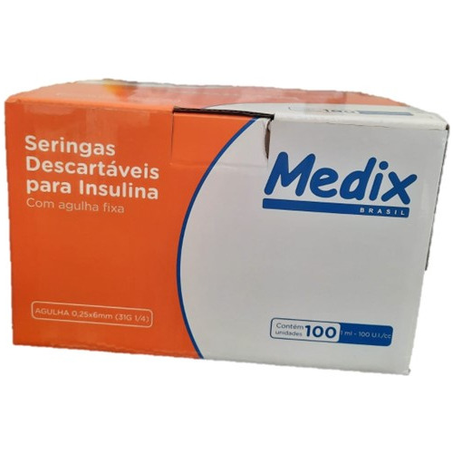 Seringa De Insulina 1ml C/ Agulha Fixa 6x0,25 - Cx C/ 100 Un