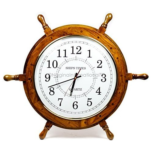 Timón De Barco De Madera Grande Reloj De Capitán De T...