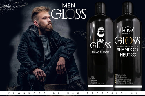 Kit Keratina Men Gloss Shampoo Neutro. Nanoplastia 250ml Mb5