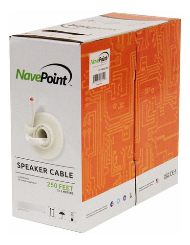 Navepoint 250ft En Pared Audio Altavoz Cable Cable Cl2 16/2