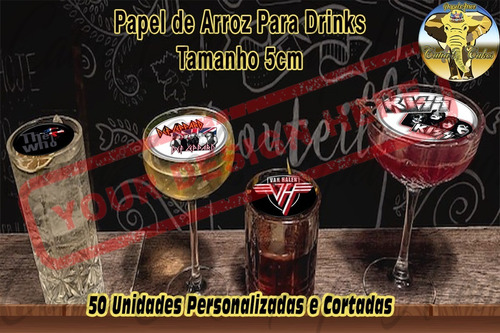 50 Papel Arroz Redondo P/ Drinks 5cm Cortado Personalizado