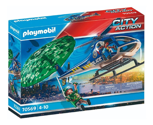 Playmobil Helicoptero Policia Persecucion Paracaidas 70569