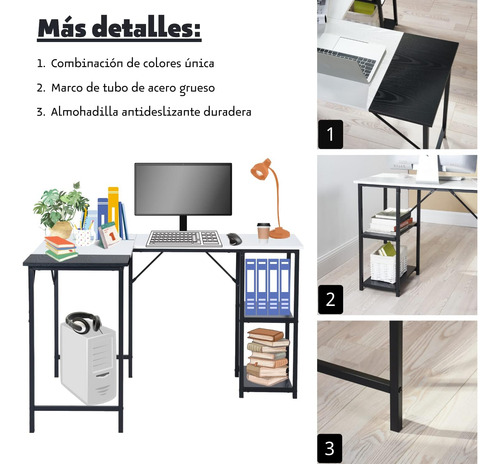 Escritorio En Forma De L Para Computadora, 124 Cm, Blanco