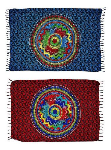 Kit 2 Cangas Mandala 17 Azul Escuro E Vermelho - Aproveite 