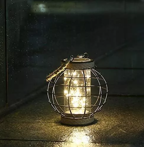 Lámpara de mesa con jaula de metal con pilas, lámpara de batería