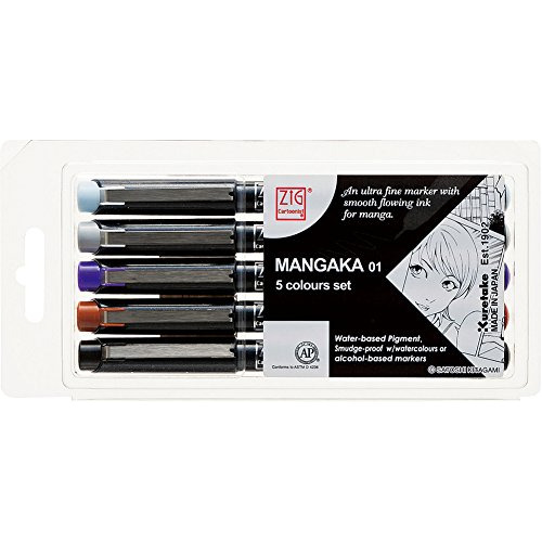 Kuretake Cnm-01/5v Zig Cartoonist Mangaka 01, Juego De Rotul