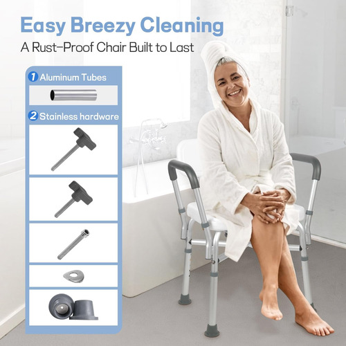 Silla De Ducha Ajustable Con Brazos Y Respaldo, Silla De Duc