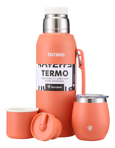 Set Termo 1lt + Mate Acero Camionero. Bombilla Regalo. 