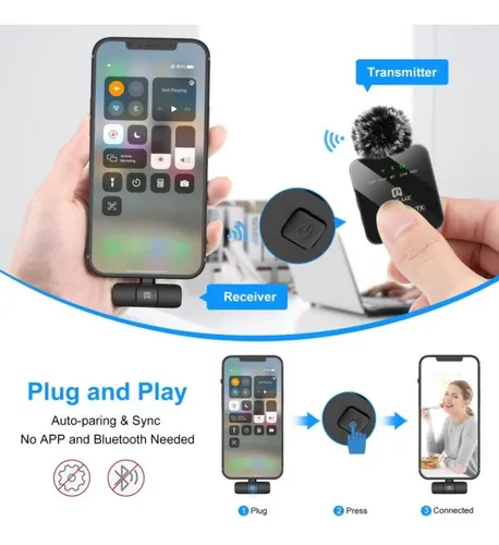 Micrófonos Solapa Inalambricos Premium Para Android E Iphone Negro