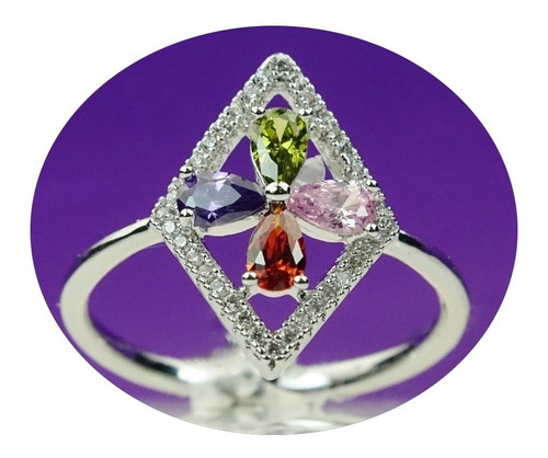 Imagen 1 de 9 de Anillo Plata Ley .925 Rombo Flor Regalo Elegante Mujer Mama