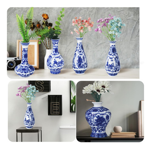 Hushee Juego De 8 Jarrones Chinoiserie De Porcelana Azul Y B