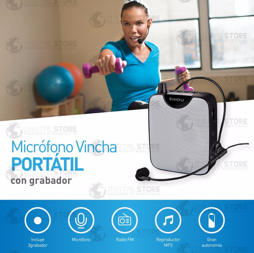 Imagen 2 de 10 de Microfono Vincha Amplificador Altavoz Parlante Portatil