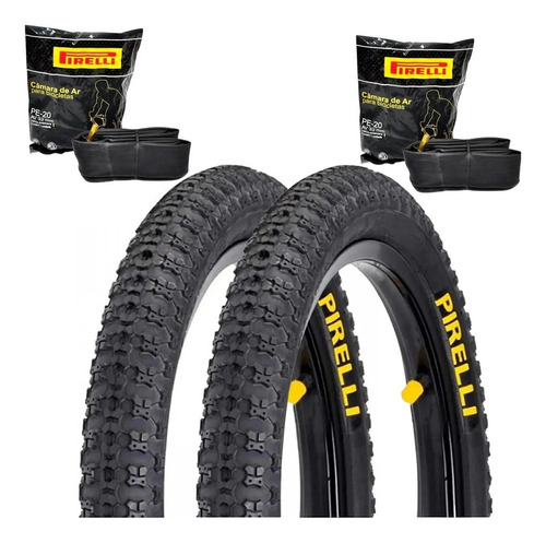 Par Pneu Bicicleta Pirelli Top Cross Aro 20x1.75 + 2 Camaras Cor Preto