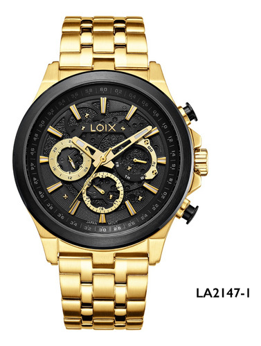 Reloj Hombre Loix® La2147-1 Dorado Con Bisel Negro