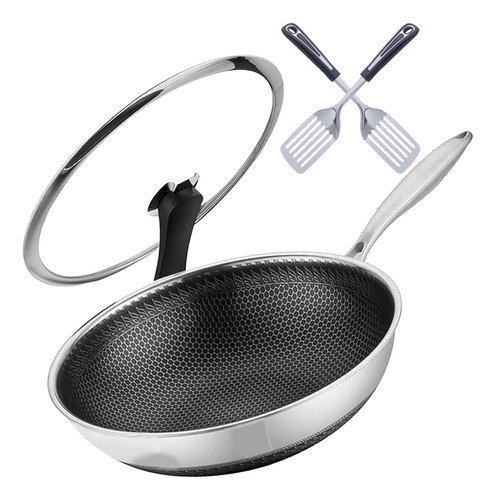 Sizzle Master Wok De Acero Inoxidable Y Sarten Antiadherente