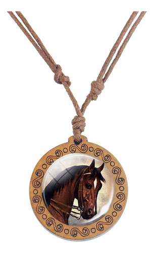 Collar Listón De Piel Con Dije De Madera Caballo