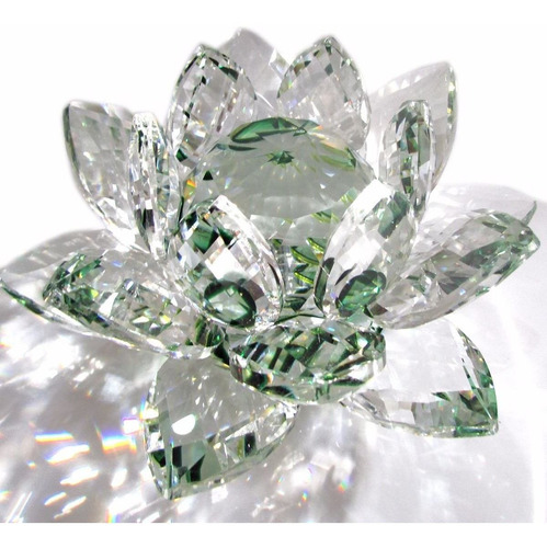 Flor De Lótus De Cristal Brilhante Verde 11cm + Cx