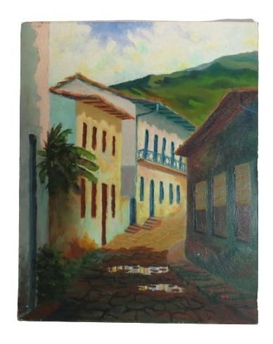 Quadro Yraídes Schmidt Óleo Sobre Tela Casa Na Ladeira