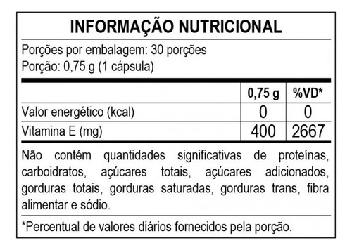 Vitamina E Oil - 750mg (30 Caps) - Padrão: Único Sem Sabor