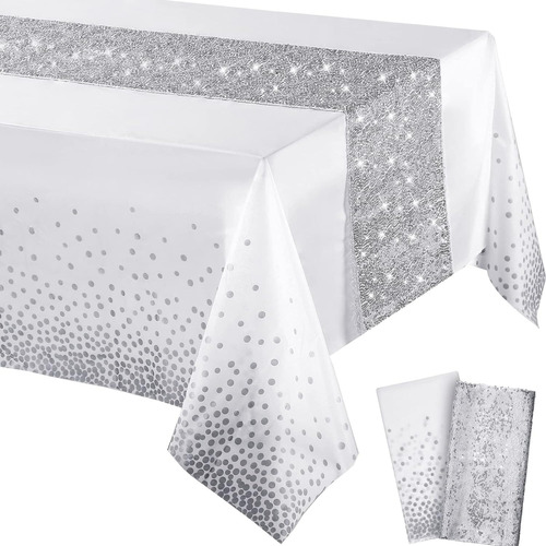 Elegante Mantel Para Mesa De Postres Lentejuelas Plata Boda
