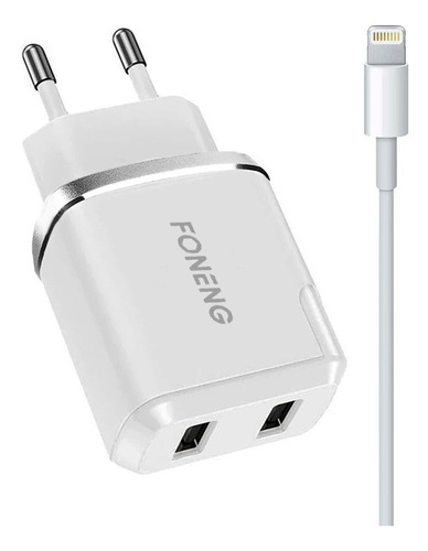 Cargador Foneng Eu20 + Cable Lightning iPhone 2 Usb Dimm Color Blanco