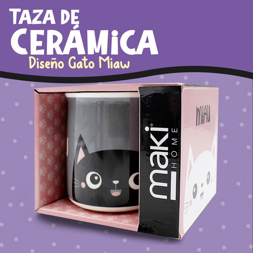 Taza Grande Para Café Diseño Gato Porcelana Tarro 500ml Color Gris Liso