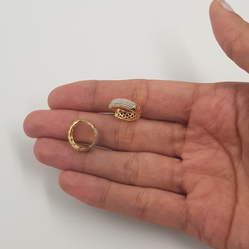 Kit 2 Brincos Argolas Joia Ouro 18k750 Com Detalhe Em Ródio