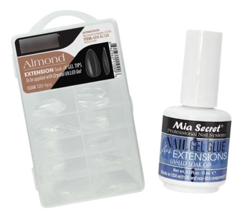 Kit Para Soft Gel/press On Mia Secret Adhesivo + Tips Almond