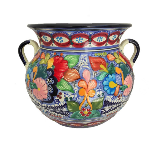 Maceta Tipo Olla Artesanal Hecha De Talavera Color 3