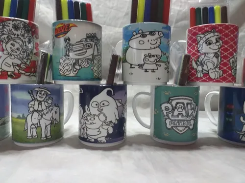 34 Tazas Plasticas Para Pintar + 6 Fibras Dia Niño Souvenir