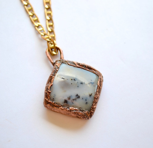Imagen 3 de 4 de Collar Piedra Agata Musgo, Cadena De Bronce, Cod1