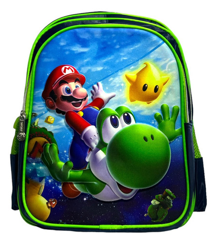 Mochila Escolar Primaria Mario Bros Y Yoshi 3 Cierres Ideal!