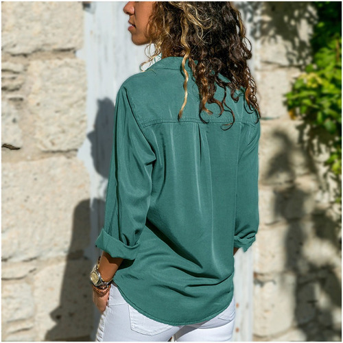 Camisa Casual Para Mujer Camisa De Solapa De Color Sólido