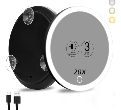 Negro Con Luces, Aumento De 20 Veces, Recargable