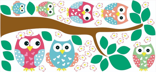 Imagen 2 de 6 de Vinilos Decorativos Infantil Buhos Rama