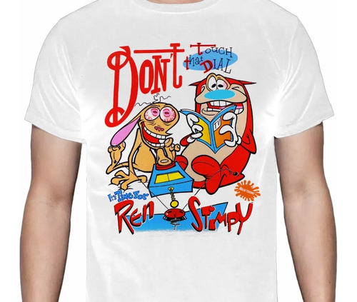 Ren & Stimpy -don't Touch-  Blanca - Animacion- Polera- Cyco