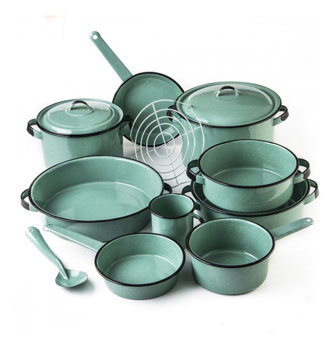 Batería De Cocina Cinsa Yaqui Plus Verde Jade 14 Pza 312893